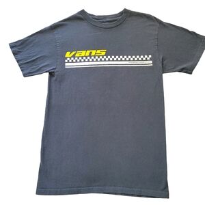 Vans Dark Gray T-Shirt With Checkerboard Banner And Vans Logo Across Front Small
